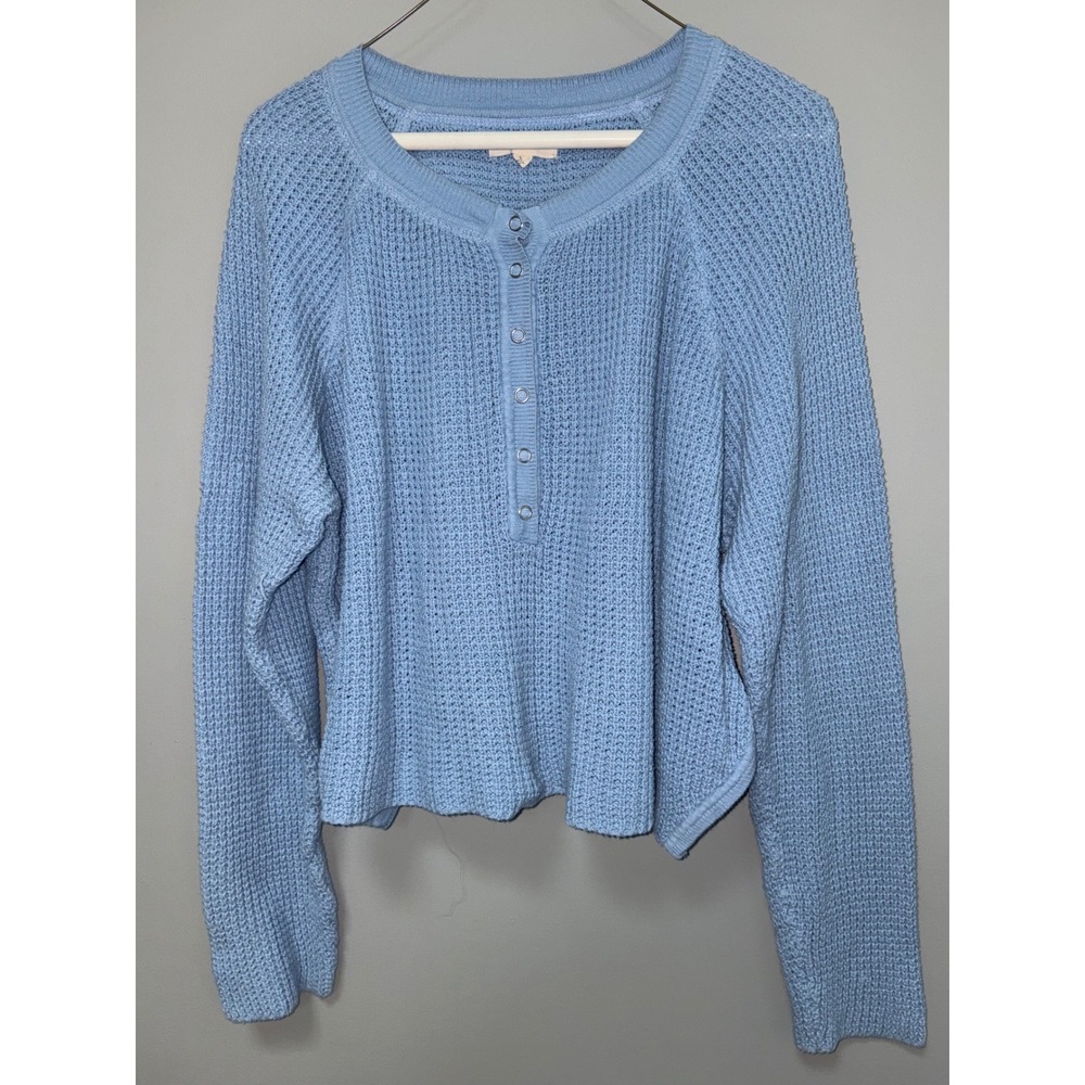LA Hearts Pacsun Womens Waffle‎ Knit Henley Sweater Light Blue 100% Cotton Large